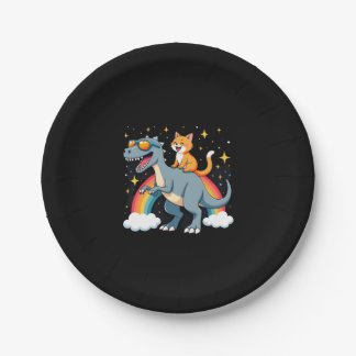 Kattenrijden Dinosaurus T-Rex Kitten Regenboog Din Papieren Bordje