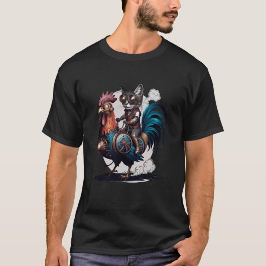 Kattenrijden Kip Grappige Grijze Tabby Samurai Hui T-shirt (Voorkant)