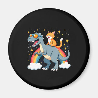 Kattenrijdende dinosaurus T-Rex kitten regenboog D Magneet