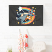 Kattenrijdende Dinosaurus T-Rex Kitten Regenboog D Spandoek (Insitu)