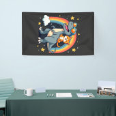 Kattenrijdende Dinosaurus T-Rex Kitten Regenboog D Spandoek (Beurs)