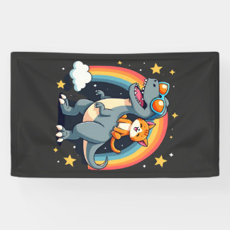 Kattenrijdende Dinosaurus T-Rex Kitten Regenboog D Spandoek