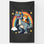 Kattenrijdende Dinosaurus T-Rex Kitten Regenboog D Spandoek (Verticaal)