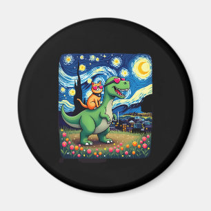 Kattenrijdende dinosaurus T-Rex sterrenhemel katte Magneet