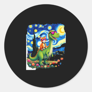 Kattenrijdende dinosaurus T-Rex sterrenhemel katte Ronde Sticker