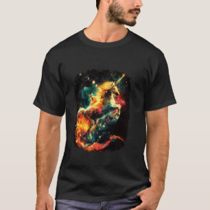Kattenrijdende Eenhoorn Grappig Sterrenstelsel T-shirt