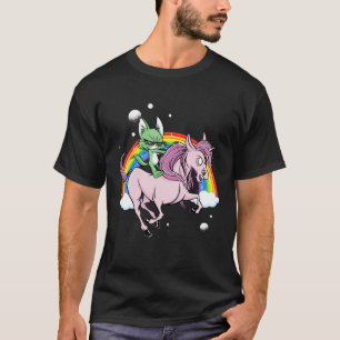 Kattenrijdende Eenhoorn Kat Ruimte Kitten Regenboo T-shirt
