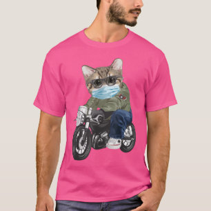 Kattenrijdende motorfiets met masker t-shirt