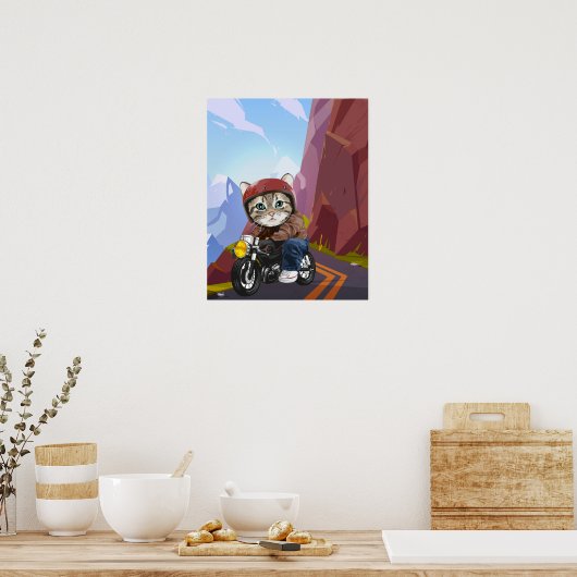 Kattenrijdende motorfiets op het Poster van de ber (Keuken)