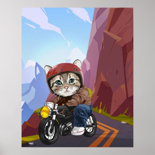 Kattenrijdende motorfiets op het Poster van de ber (Voorkant)
