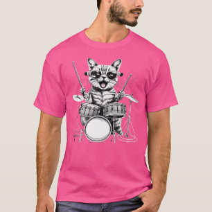 Kattenrockband Drummerkat Drummen T-shirt