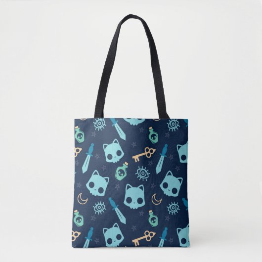 Kattenschedel Donkerblauw Donkerblauwe schedels Pa Tote Bag (Voorkant)