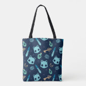 Kattenschedel Donkerblauw Donkerblauwe schedels Pa Tote Bag (Achterkant)