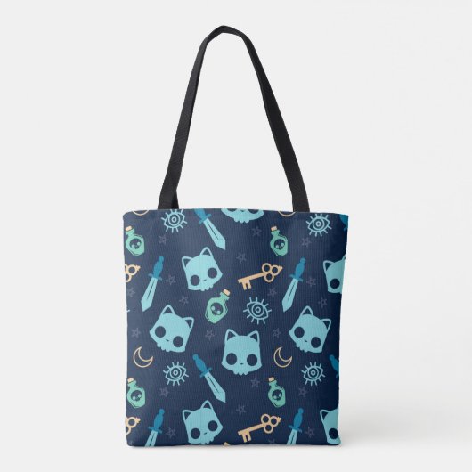 Kattenschedel Donkerblauw Donkerblauwe schedels Pa Tote Bag (Achterkant)