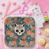 Kattenschedel Sinaasappel Bloemen Donkergroen Papieren Bordje (Feest)