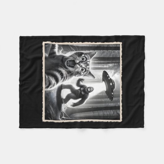 Kattenselfie met Bigfoot en UFO Funny Sasquatch Ca Fleece Deken (Voorkant (Horizontaal))