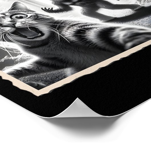 Kattenselfie met Bigfoot en UFO Funny Sasquatch Ca Poster (Hoek)