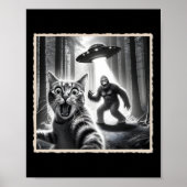 Kattenselfie met Bigfoot en UFO Funny Sasquatch Ca Poster (Voorkant)