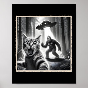 Kattenselfie met Bigfoot en UFO Funny Sasquatch Ca Poster