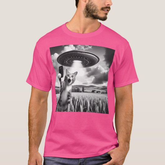 Kattenselfie met buitenaardse UFO Funny Cat T-shirt (Voorkant)