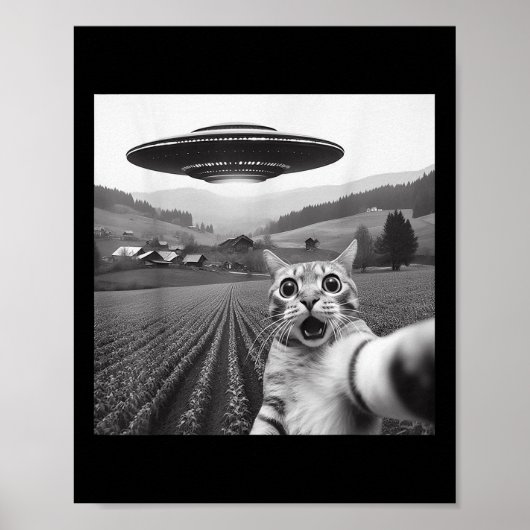 Kattenselfie met buitenaardse UFO grappige kattenc Poster (Voorkant)