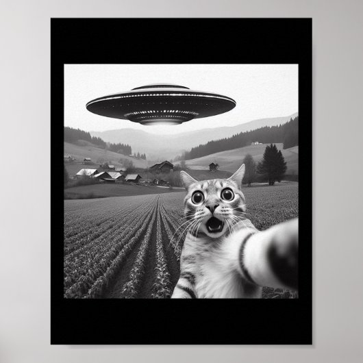 Kattenselfie met buitenaardse UFO grappige kattenc Poster (Voorkant)