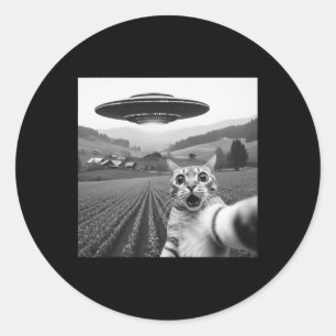 Kattenselfie met buitenaardse UFO grappige kattenc Ronde Sticker