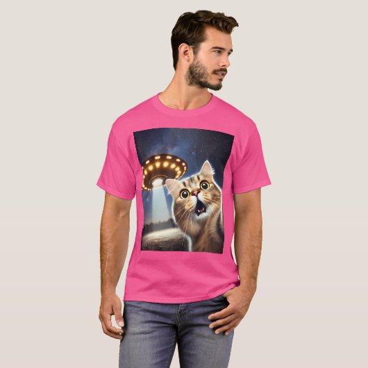 Kattenselfie met buitenaardse UFO grappige kattenc T-shirt (Voorkant volledig)