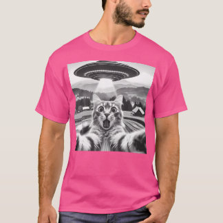 Kattenselfie met buitenaardse UFO grappige kattenc T-shirt