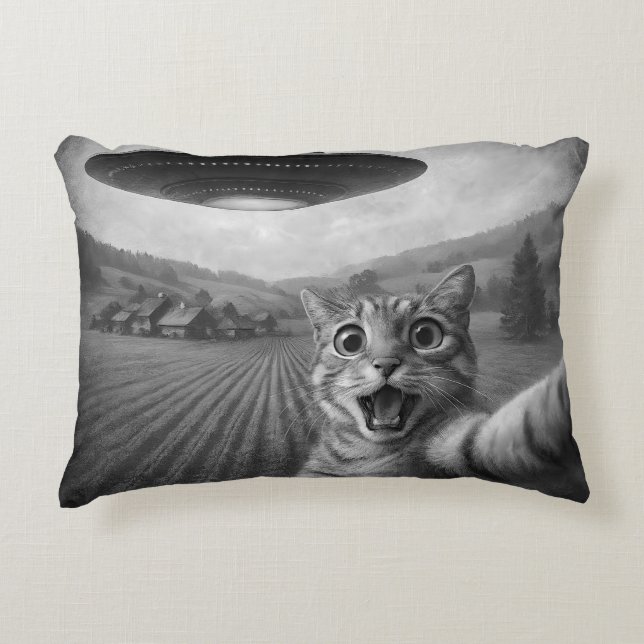 Kattenselfie met buitenaardse UFO grappige katteng Accent Kussen (Voorkant)