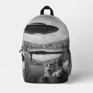 Kattenselfie met buitenaardse UFO grappige katteng Bedrukte Rugzak