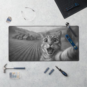 Kattenselfie met buitenaardse UFO grappige katteng Bureaumat