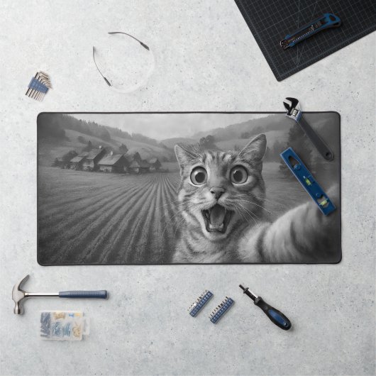 Kattenselfie met buitenaardse UFO grappige katteng Bureaumat (Werkstation)