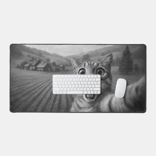 Kattenselfie met buitenaardse UFO grappige katteng Bureaumat (Keyboard & Muis)