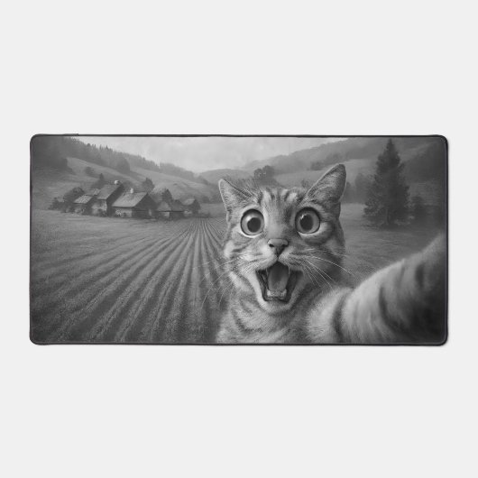 Kattenselfie met buitenaardse UFO grappige katteng Bureaumat (Voorkant)