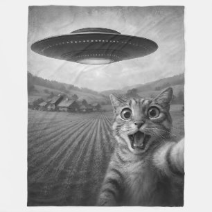 Kattenselfie met buitenaardse UFO grappige katteng Fleece Deken