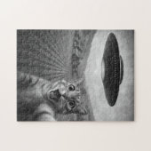 Kattenselfie met buitenaardse UFO grappige katteng Legpuzzel (Horizontaal)