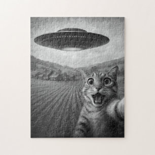 Kattenselfie met buitenaardse UFO grappige katteng Legpuzzel
