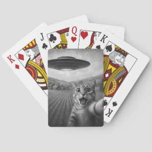 Kattenselfie met buitenaardse UFO grappige katteng Pokerkaarten
