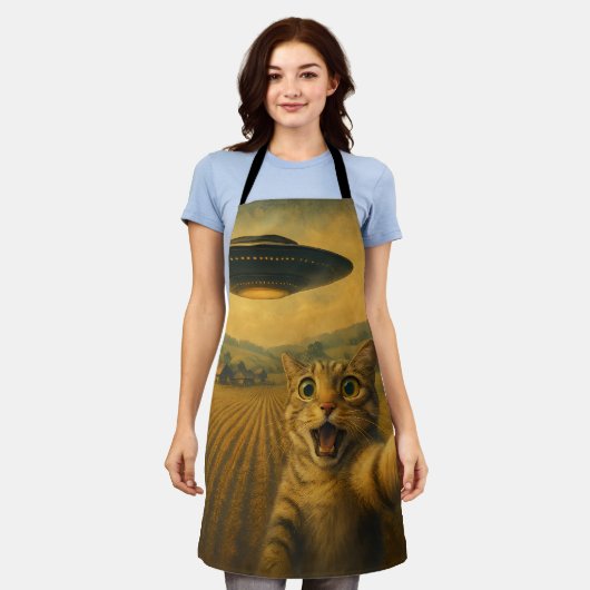 Kattenselfie met buitenaardse UFO grappige katteng Schort (Gedragen)