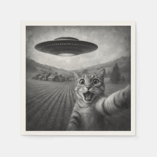 Kattenselfie met buitenaardse UFO grappige katteng Servet