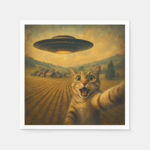 Kattenselfie met buitenaardse UFO grappige katteng Servet