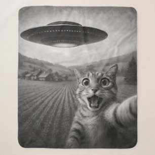 Kattenselfie met buitenaardse UFO grappige katteng Sherpa Deken