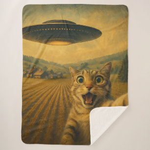Kattenselfie met buitenaardse UFO grappige katteng Sherpa Deken