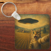 Kattenselfie met buitenaardse UFO grappige katteng Sleutelhanger (Voorkant)
