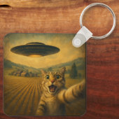 Kattenselfie met buitenaardse UFO grappige katteng Sleutelhanger (Achterkant)