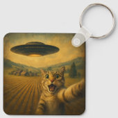 Kattenselfie met buitenaardse UFO grappige katteng Sleutelhanger (Achterkant)