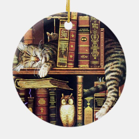 Kattenslaap in bibliothecaresse keramisch ornament (Achterkant)