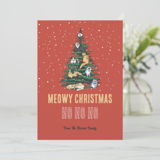 Kattenstaafjes sneeuwwintermeowy Kerstmis Feestdagenkaart (Staand voorkant)