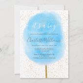 Kattenstaart glitters blauw waterverf baby shower kaart (Voorkant)